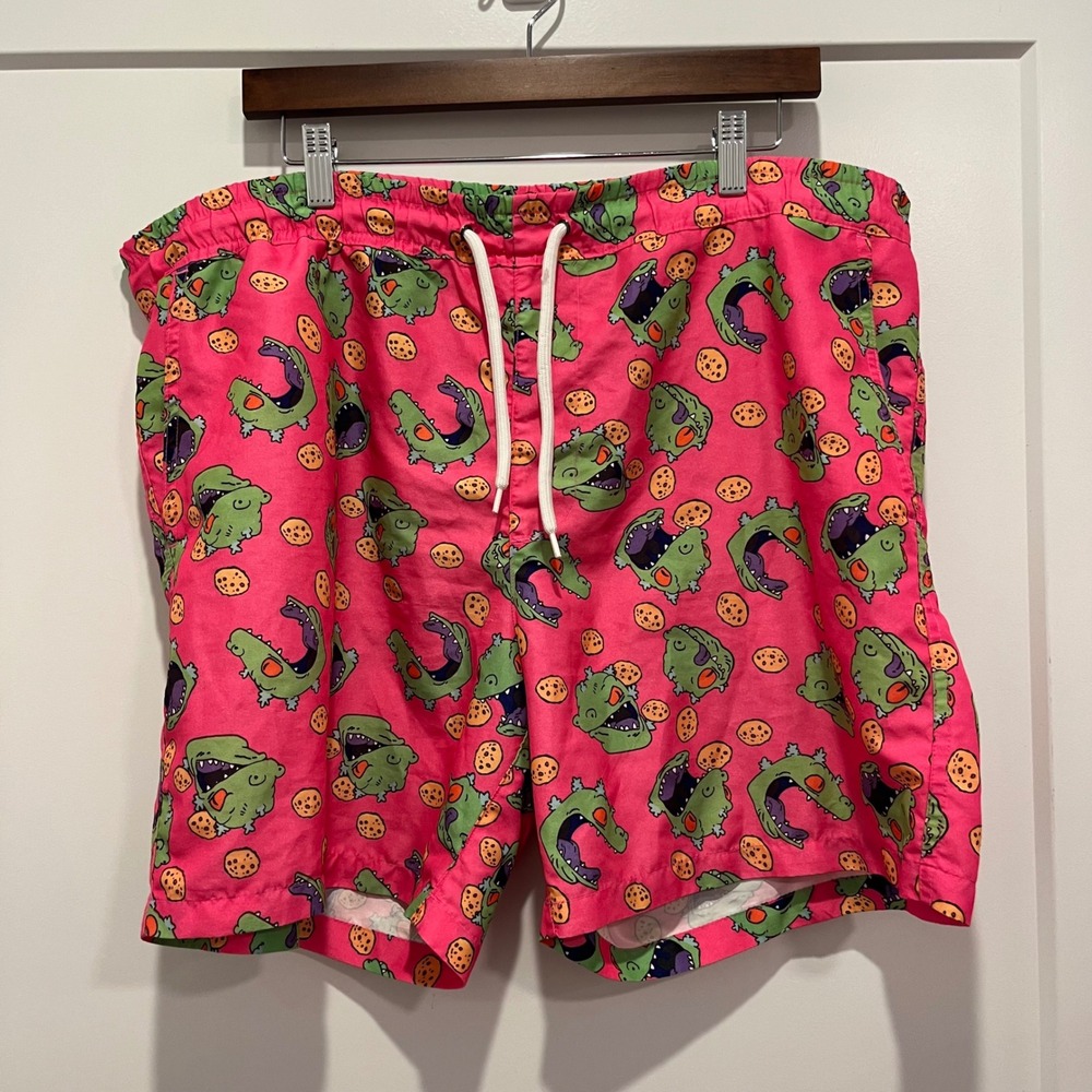 Nickelodeon Rugrats Reptar Pink Swim Trunks Mens XL Reptar Cookies Board Shorts